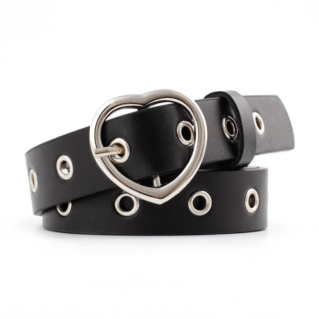 Double Ring Belts For Women Fashion Dress Jeans Belt PU Leather Metal Buckle Heart Pin Waist Belts Lady Girls Leisure Waistband