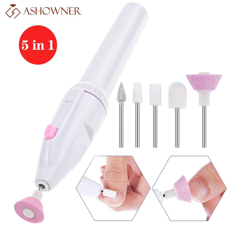 Electric Nail set Manicure Set 5 in 1 Manicure machine Nail Drill File Grinder Grooming kit nail Buffer Polisher remover