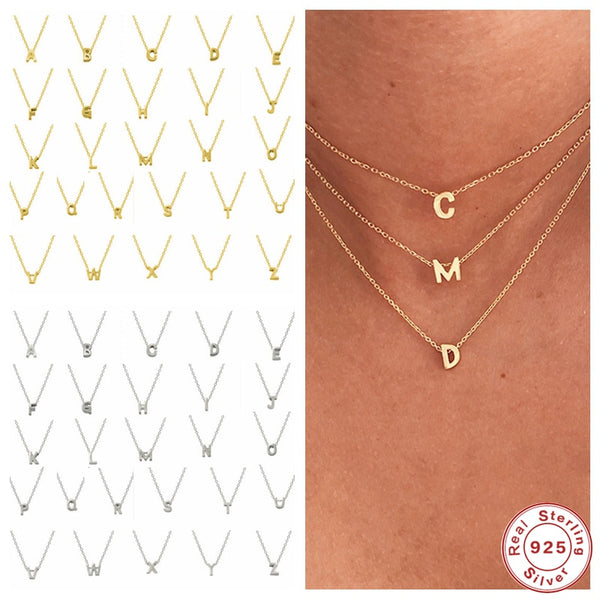 Aide 925 Sterling Silver Initial Letter Pendant Necklace For Women Girl A-Z Alphabet Collares Mujer Fine Jewelry Christmas Gifts