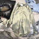 New Spring Autumn Women Fashion Long Sleeves Satin Blouse Vintage Femme Oversized Street Shirts Elegant Imitation Silk Blouse