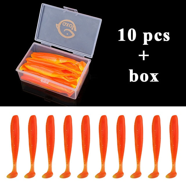 QXO Fishing Soft Lure Worm With Box Silicone Bait Swimbait Streamer Sea Fishing Spoon Lure 7cm 10cm Wobbler Set