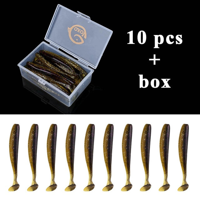 QXO Fishing Soft Lure Worm With Box Silicone Bait Swimbait Streamer Sea Fishing Spoon Lure 7cm 10cm Wobbler Set