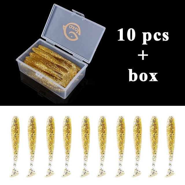 QXO Fishing Soft Lure Worm With Box Silicone Bait Swimbait Streamer Sea Fishing Spoon Lure 7cm 10cm Wobbler Set