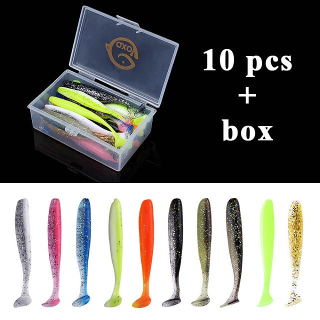 QXO Fishing Soft Lure Worm With Box Silicone Bait Swimbait Streamer Sea Fishing Spoon Lure 7cm 10cm Wobbler Set
