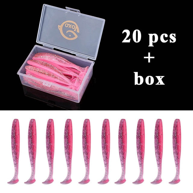QXO Fishing Soft Lure Worm With Box Silicone Bait Swimbait Streamer Sea Fishing Spoon Lure 7cm 10cm Wobbler Set