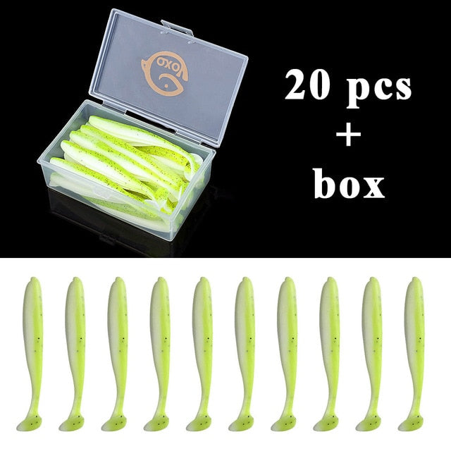 QXO Fishing Soft Lure Worm With Box Silicone Bait Swimbait Streamer Sea Fishing Spoon Lure 7cm 10cm Wobbler Set