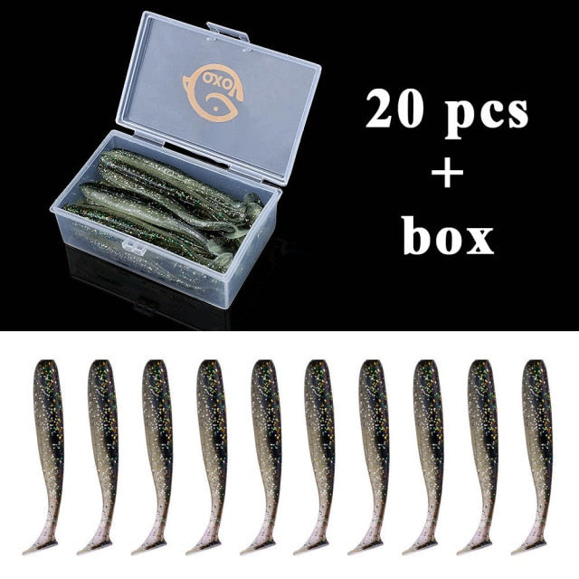 QXO Fishing Soft Lure Worm With Box Silicone Bait Swimbait Streamer Sea Fishing Spoon Lure 7cm 10cm Wobbler Set
