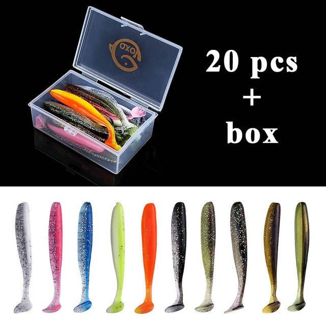 QXO Fishing Soft Lure Worm With Box Silicone Bait Swimbait Streamer Sea Fishing Spoon Lure 7cm 10cm Wobbler Set