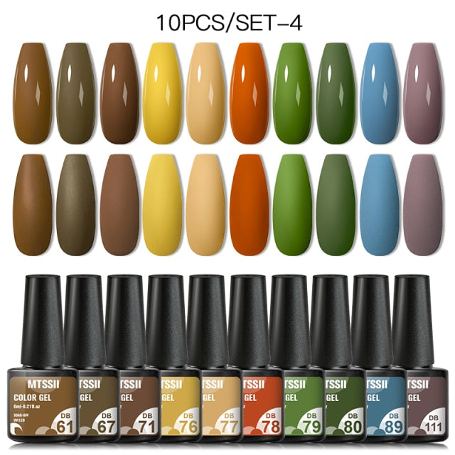 Mtssii 10Pcs/set Color Gel Nail Polish Set 100 Colors Semi Permanent UV Led Gel Varnish Soak Off Nail Lacquers Base Top Coat