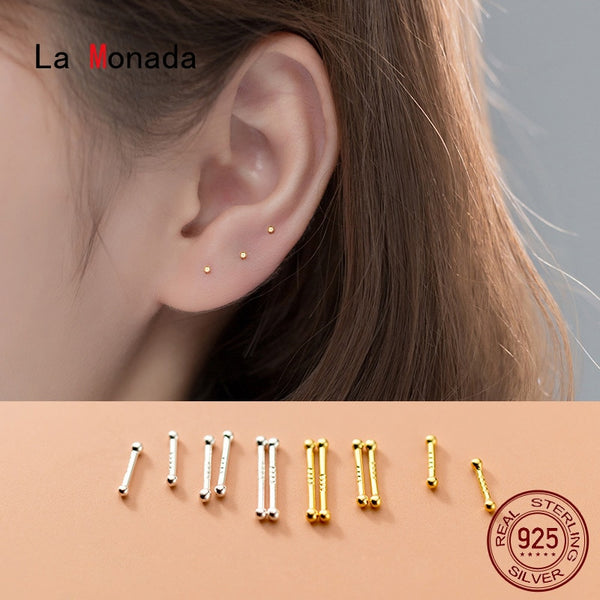 La Monada Sterling Silver Stud Earrings Women Two Ball Fine In 925 Silver Jewelry Woman Earrings Stud Silver 925 Keep Piercing