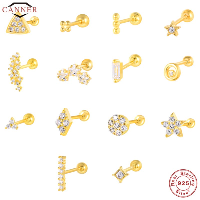 CANNER 1 Pair Real 925 Sterling Silver Stud Earrings for Women Piercing Cartilage Earring Minimalist Small Cute Earings Jewelry