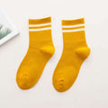 Funny Cute Japanese High School Girls Cotton Loose Striped Crew Socks Colorful Women Sox Harajuku Designer Retro Yellow White