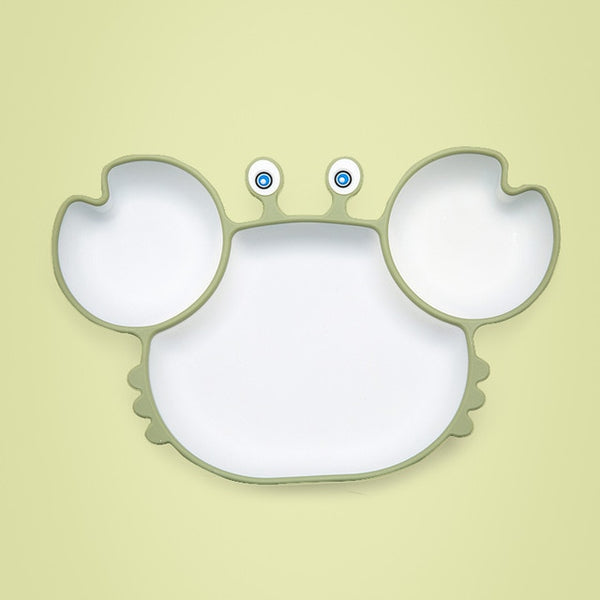 Bopoobo Baby Dishes Silicone Suction Plate Cute Crab Children Feeding Plate Non-Slip Baby Food Feeding Bowl For Children