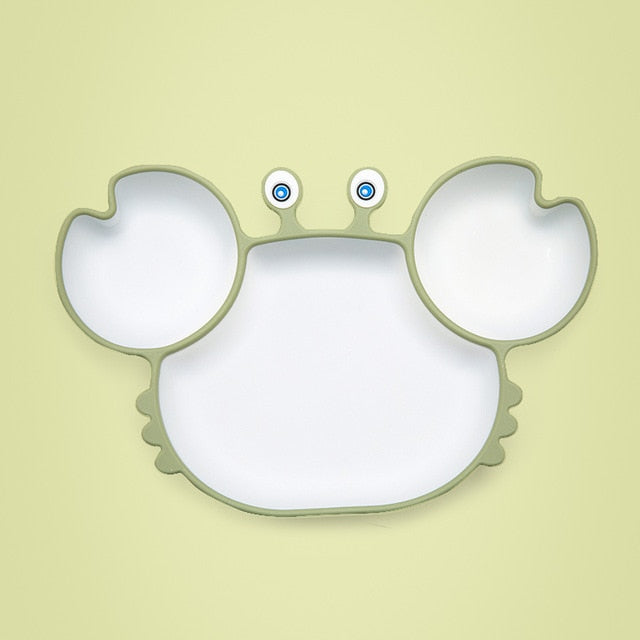 Bopoobo Baby Dishes Silicone Suction Plate Cute Crab Children Feeding Plate Non-Slip Baby Food Feeding Bowl For Children