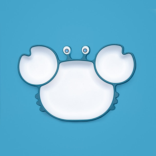 Bopoobo Baby Dishes Silicone Suction Plate Cute Crab Children Feeding Plate Non-Slip Baby Food Feeding Bowl For Children