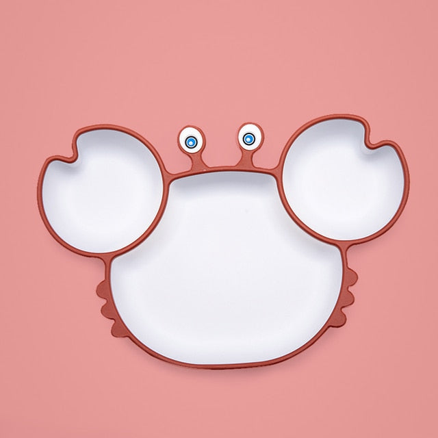 Bopoobo Baby Dishes Silicone Suction Plate Cute Crab Children Feeding Plate Non-Slip Baby Food Feeding Bowl For Children