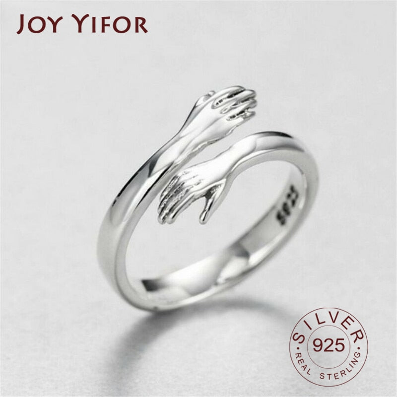 hot new 925 sterling silver European and American jewelry love hug ring retro fashion tide flow open ring GN601