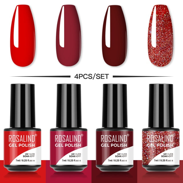 ROSALIND 4/6PCS Gel Polish Set For Manicure Soak Off UV Lamp Hybrid Varnishes Set Base Top Nails Art Nail Gel Polish Set Gel lak
