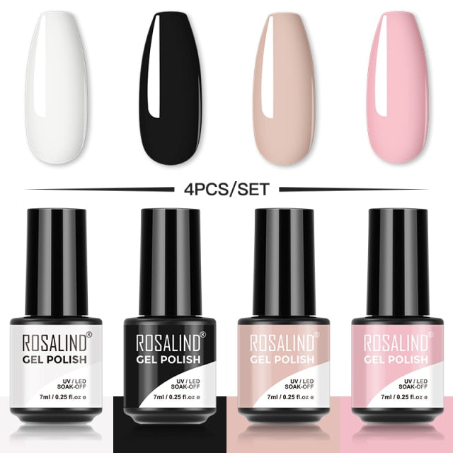 ROSALIND 4/6PCS Gel Polish Set For Manicure Soak Off UV Lamp Hybrid Varnishes Set Base Top Nails Art Nail Gel Polish Set Gel lak
