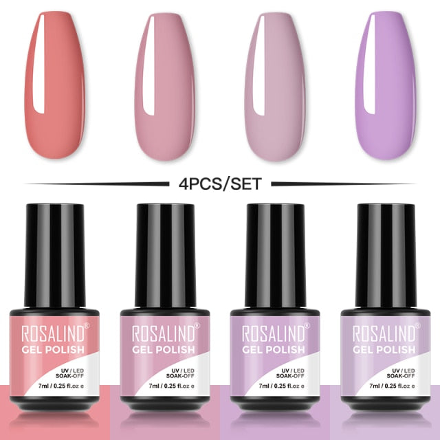 ROSALIND 4/6PCS Gel Polish Set For Manicure Soak Off UV Lamp Hybrid Varnishes Set Base Top Nails Art Nail Gel Polish Set Gel lak