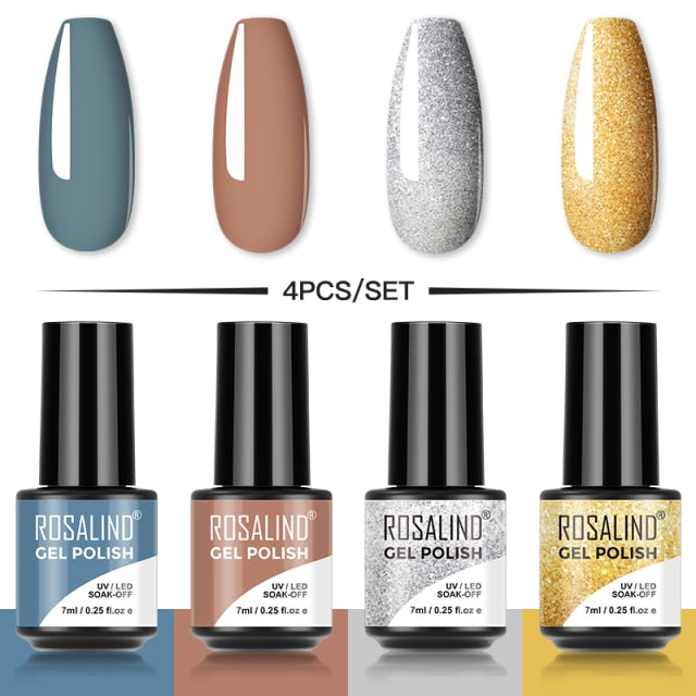 ROSALIND 4/6PCS Gel Polish Set For Manicure Soak Off UV Lamp Hybrid Varnishes Set Base Top Nails Art Nail Gel Polish Set Gel lak