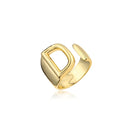 Hollow A-Z Letter Gold Color Metal Adjustable Opening Ring Initials Name Alphabet Female Party Chunky Wide Trendy Jewelry