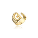Hollow A-Z Letter Gold Color Metal Adjustable Opening Ring Initials Name Alphabet Female Party Chunky Wide Trendy Jewelry