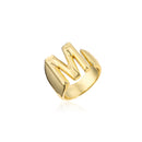 Hollow A-Z Letter Gold Color Metal Adjustable Opening Ring Initials Name Alphabet Female Party Chunky Wide Trendy Jewelry