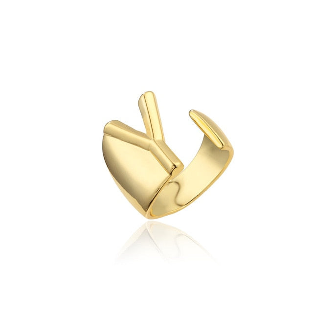 Hollow A-Z Letter Gold Color Metal Adjustable Opening Ring Initials Name Alphabet Female Party Chunky Wide Trendy Jewelry