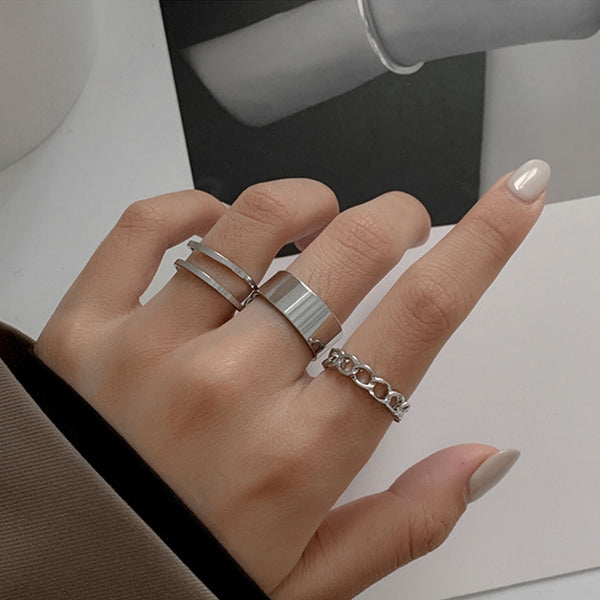 Hiphop/Rock Metal Geometry Circular Punk Rings Set Opening Index Finger Accessories Buckle Joint Tail Ring for Women Jewelry