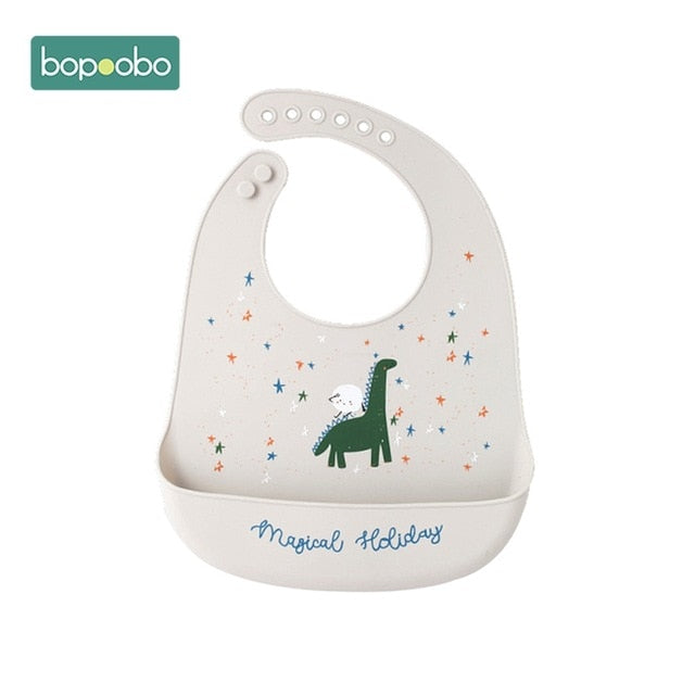 Bopoobo Baby Bib Adjustable Animal Picture Waterproof Saliva Dripping Bibs Soft Edible Silicone Saliva Towel Drooling Baby Scarf