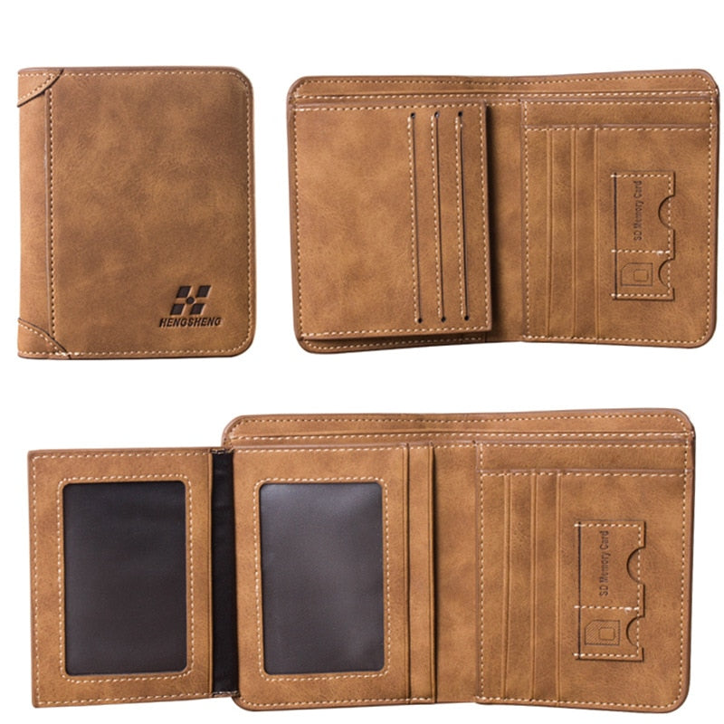 New Men's Wallet Short Frosted Leather Wallet Retro Three Fold Vertical Wallet Youth Korean Multi-Card Wallet 2020