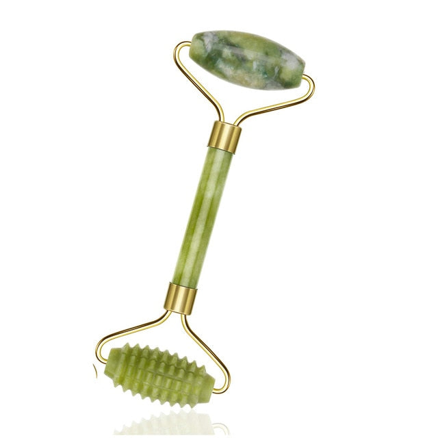 Green Natural Beauty Double Thorn Head Roller Jade Roller Facial Massage Stones for Face Neck Back Jawline Relaxation Slimming