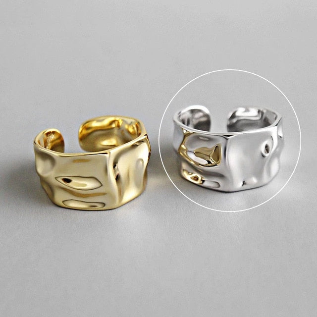 XIYANIKE 925 Sterling Silver Gold Open Rings for Women Hollow Irregular Geometric Birthday Party Jewelry Gifts Accessories