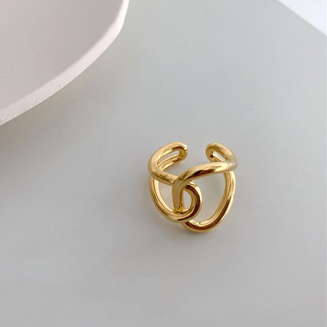 XIYANIKE 925 Sterling Silver Gold Open Rings for Women Hollow Irregular Geometric Birthday Party Jewelry Gifts Accessories