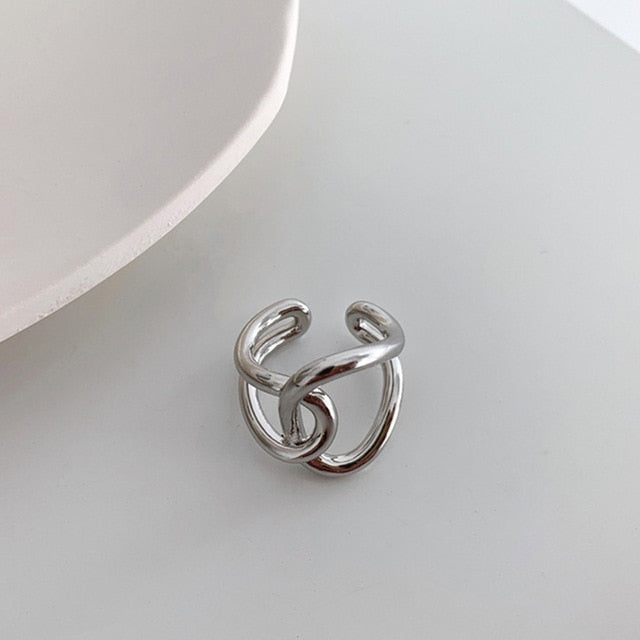 XIYANIKE 925 Sterling Silver Gold Open Rings for Women Hollow Irregular Geometric Birthday Party Jewelry Gifts Accessories