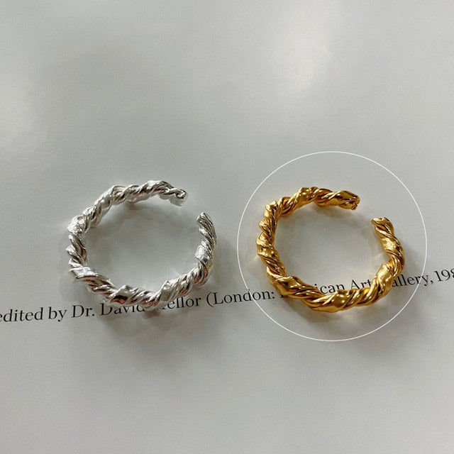 XIYANIKE 925 Sterling Silver Gold Open Rings for Women Hollow Irregular Geometric Birthday Party Jewelry Gifts Accessories