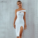 Adyce White Blue Bodycon Bandage Dress Women 2021 Summer Sexy Elegant Black One Shoulder Strapless Celebrity Runway Party Dress