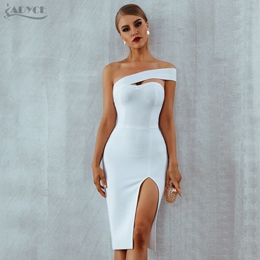 Adyce White Blue Bodycon Bandage Dress Women 2021 Summer Sexy Elegant Black One Shoulder Strapless Celebrity Runway Party Dress