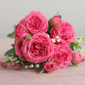 Hot Selling 1pcs/30cm Rose Pink Silk Bouquet Peony Artificial Flower 5 Big Head 4 Small Bud Bride Wedding Home Decoration Artifi