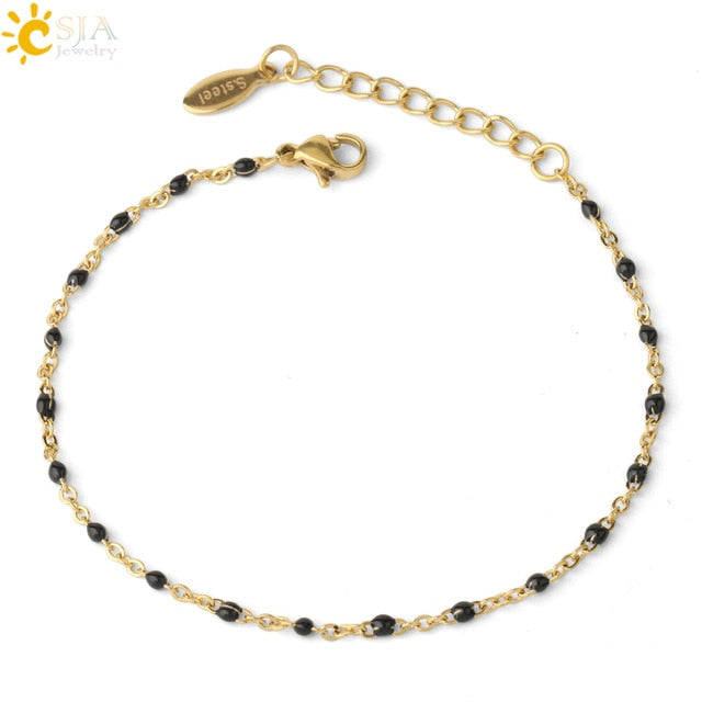 CSJA Luxury Stainless Steel Bracelets for Woman Golden Color Link Chain Beads Ladies Bracelet Femme 2021 Jewelry Pulseira S570