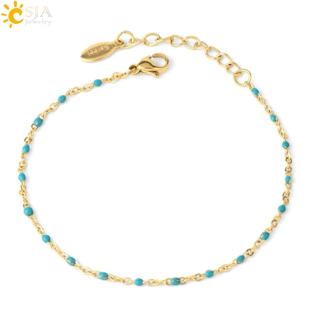 CSJA Luxury Stainless Steel Bracelets for Woman Golden Color Link Chain Beads Ladies Bracelet Femme 2021 Jewelry Pulseira S570