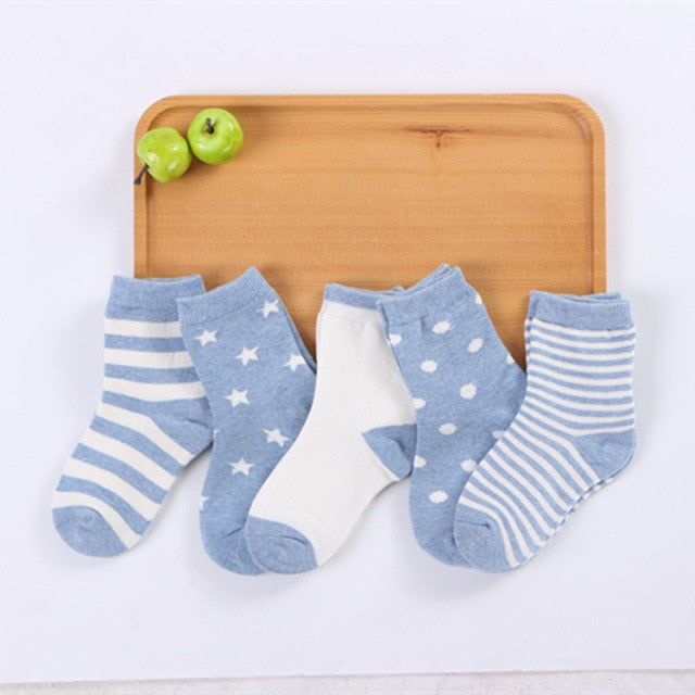 5 Pair/Lot Kids Soft Cotton Autumn Winter Socks Boy Girl Baby Cute Cartoon Warm Stripe Dots Fashion Sport Socks Children Gift