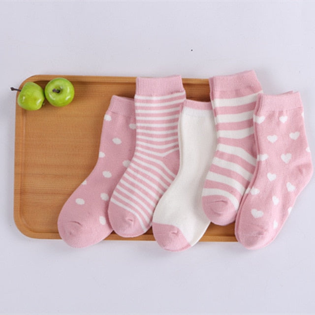 5 Pair/Lot Kids Soft Cotton Autumn Winter Socks Boy Girl Baby Cute Cartoon Warm Stripe Dots Fashion Sport Socks Children Gift