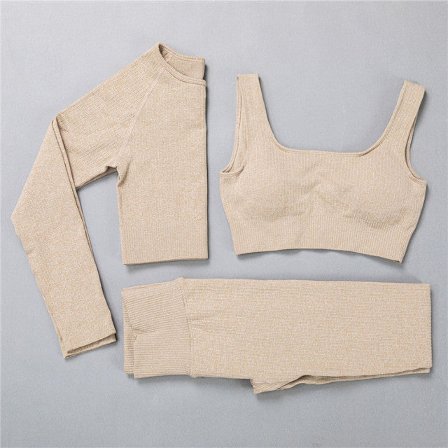 2/3Pcs Sports Yoga Set Women Tracksuit Athletic High Waist Seamless Leggings Outfit Workout Sportswear Gyms Crop Top Sports Bra