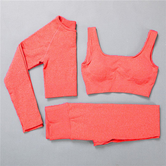 2/3Pcs Sports Yoga Set Women Tracksuit Athletic High Waist Seamless Leggings Outfit Workout Sportswear Gyms Crop Top Sports Bra