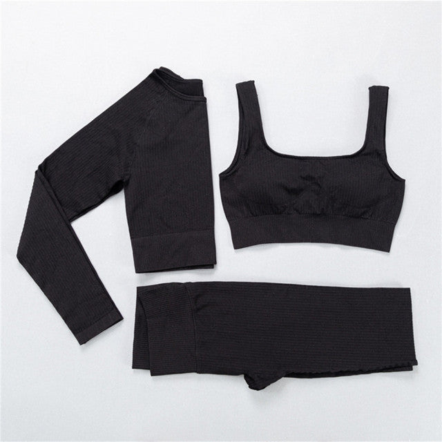 2/3Pcs Sports Yoga Set Women Tracksuit Athletic High Waist Seamless Leggings Outfit Workout Sportswear Gyms Crop Top Sports Bra
