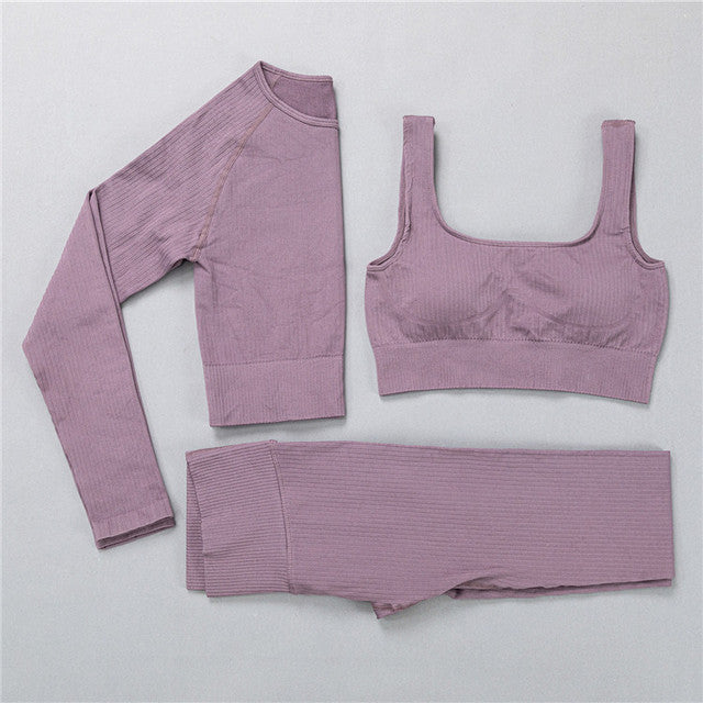 2/3Pcs Sports Yoga Set Women Tracksuit Athletic High Waist Seamless Leggings Outfit Workout Sportswear Gyms Crop Top Sports Bra