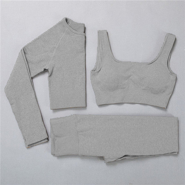2/3Pcs Sports Yoga Set Women Tracksuit Athletic High Waist Seamless Leggings Outfit Workout Sportswear Gyms Crop Top Sports Bra