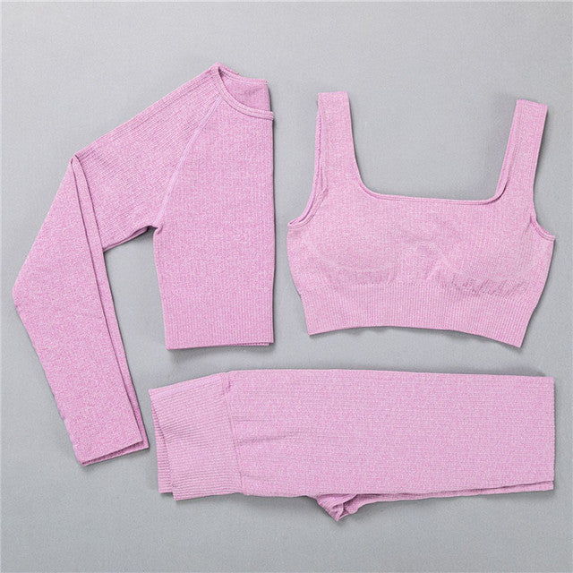 2/3Pcs Sports Yoga Set Women Tracksuit Athletic High Waist Seamless Leggings Outfit Workout Sportswear Gyms Crop Top Sports Bra